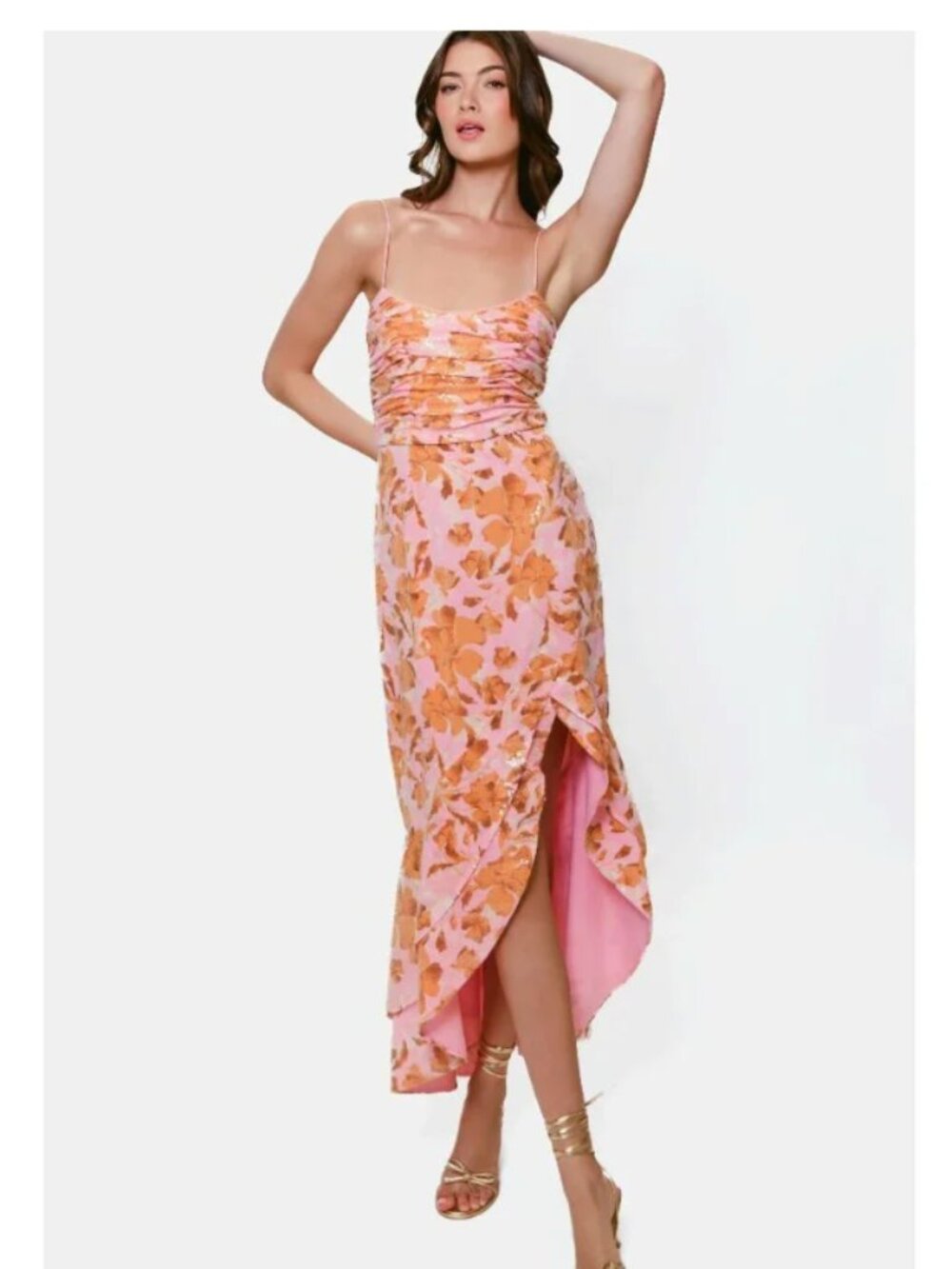 HUTCH Quinta Sequin Floral Hi-low Slip Dress